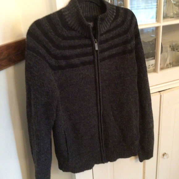 Mens Kenneth Cole Reaction Charcoal, Black Ribbed ZipUp Sweater sz lg - Picture 1 of 4